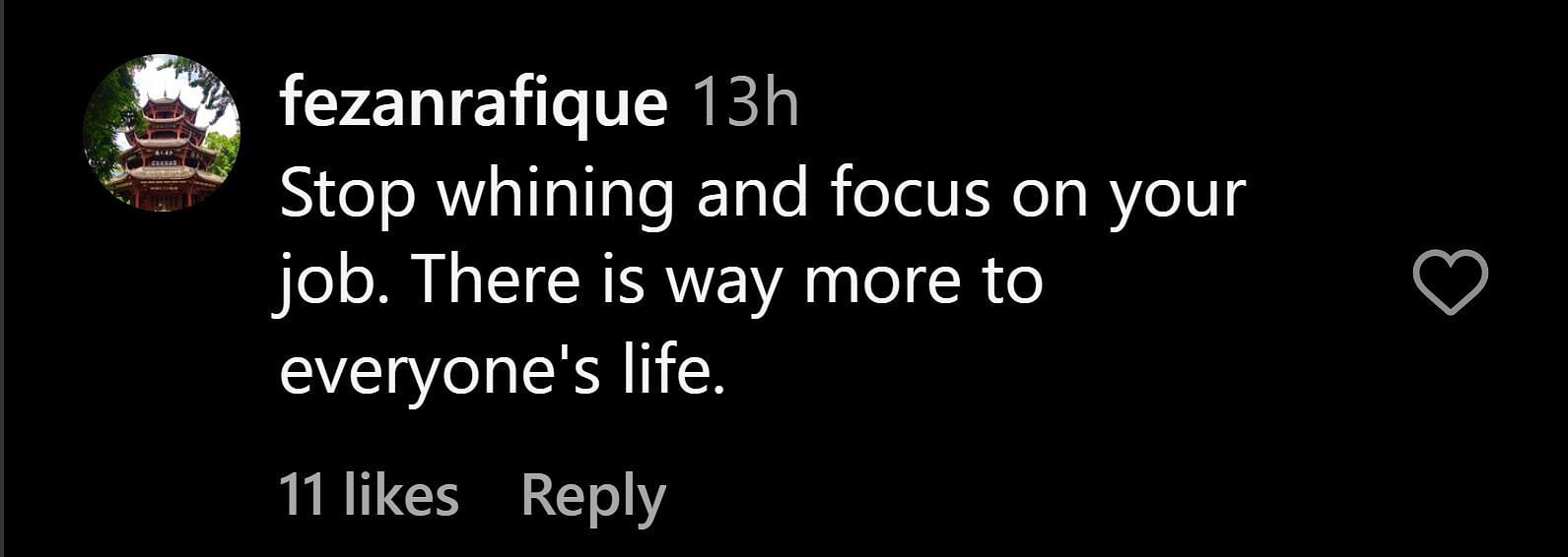 A fan comments on Instagram
